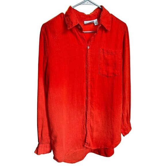 Chicos Design Red 100% Linen Button-Up Long Sleeve Shirt, Coastal Women, Beach 0 - Picture 2 of 6